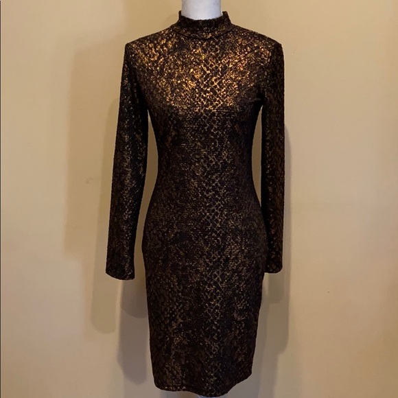 Apricot Gold Foil Bodycon Dress Metallic NWT - Picture 7 of 7